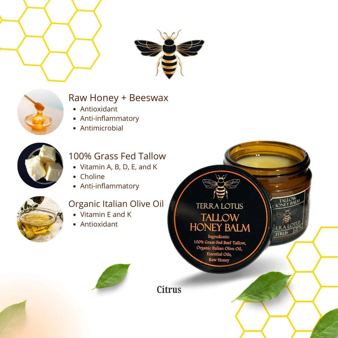Organic Grass-Fed Beef Tallow Balm with Raw Honey - （2pc）